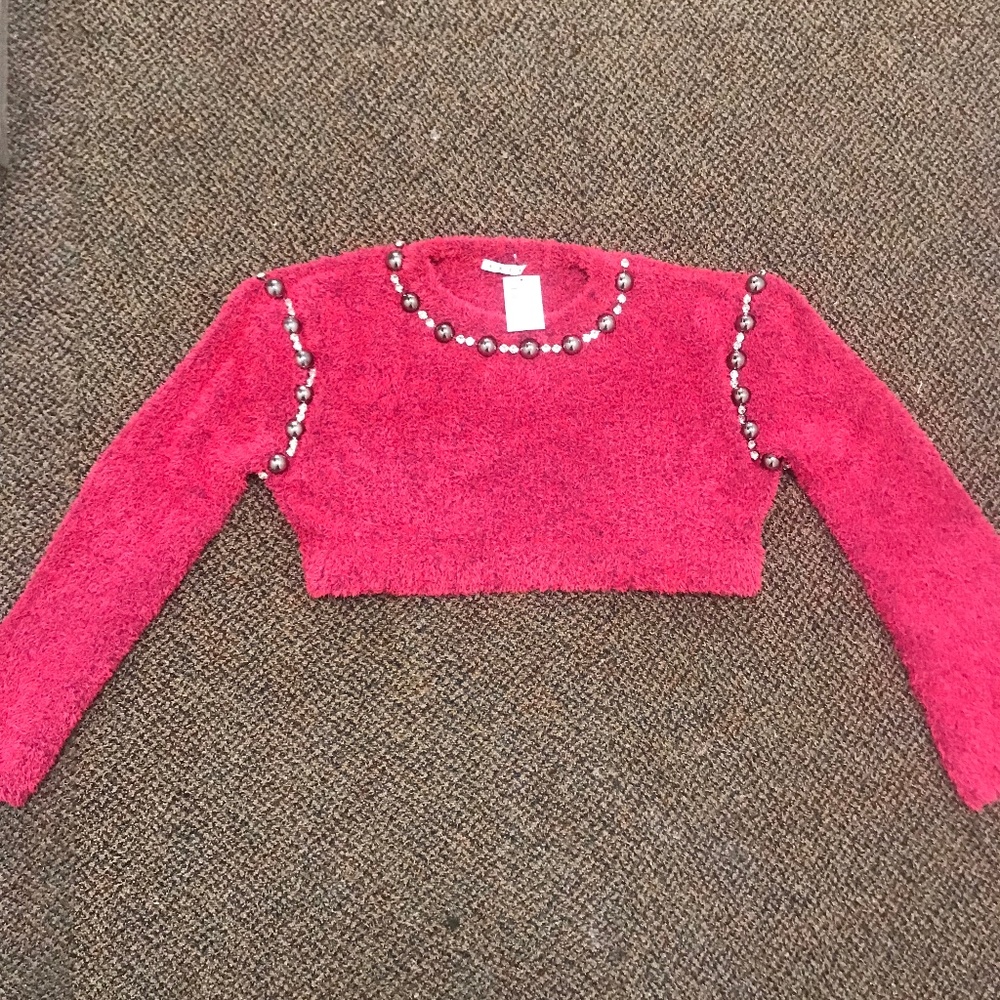 AREA NYC Crystal Dome Knit Pullover